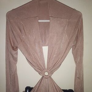 Main Strip maxi long sleeves cut out dress size:L,color: pale gold